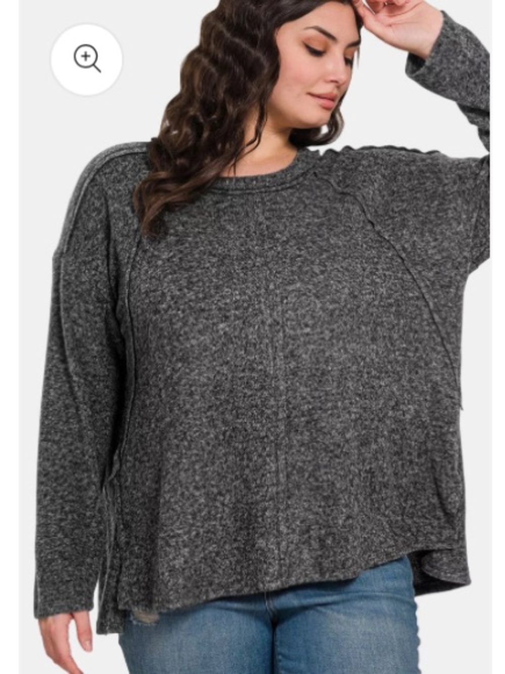 Zenana brushed Hacci sweater oversized, center seam hi-low hem soft sweatshirt